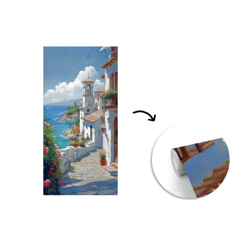 Huizen - Zee - Bomen - Bloemen fotobehang vinyl groot -3d