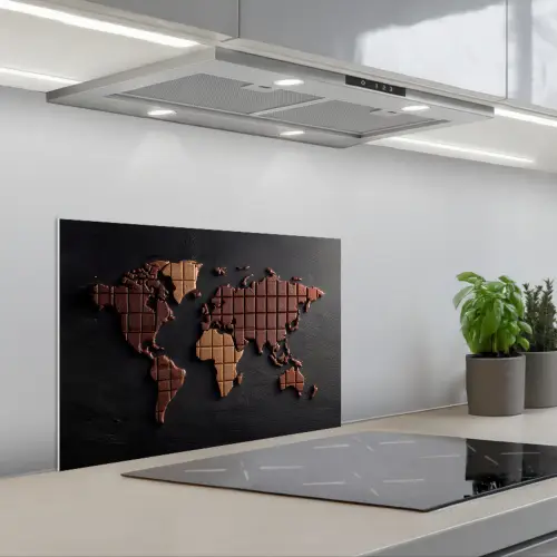 Wereldkaart - chocola - Smakelijke uitstraling keuken achterwand spatscherm klein -3d_schuin