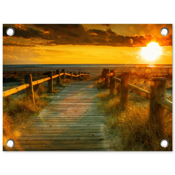 Zon - Strand - Duin - Horizon - Gras - Pad - Oranje tuinposter los doek klein -3d