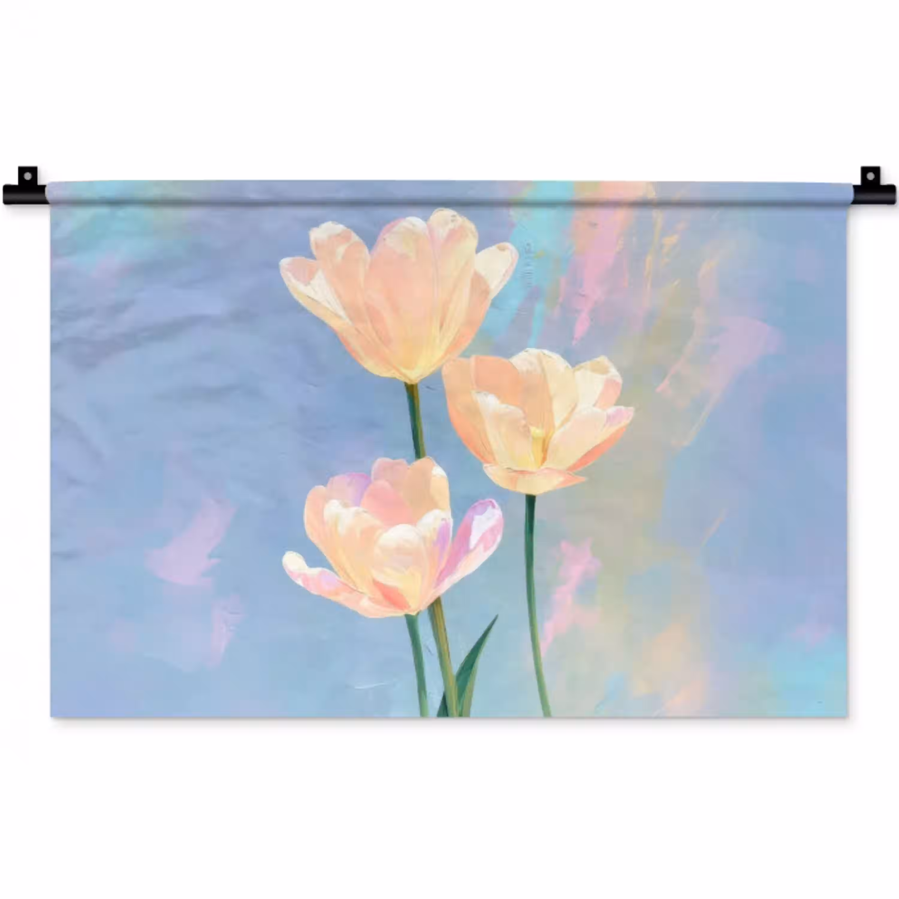 Tulpen - Roze accenten - Blauw Wandkleed katoen klein -zz3d