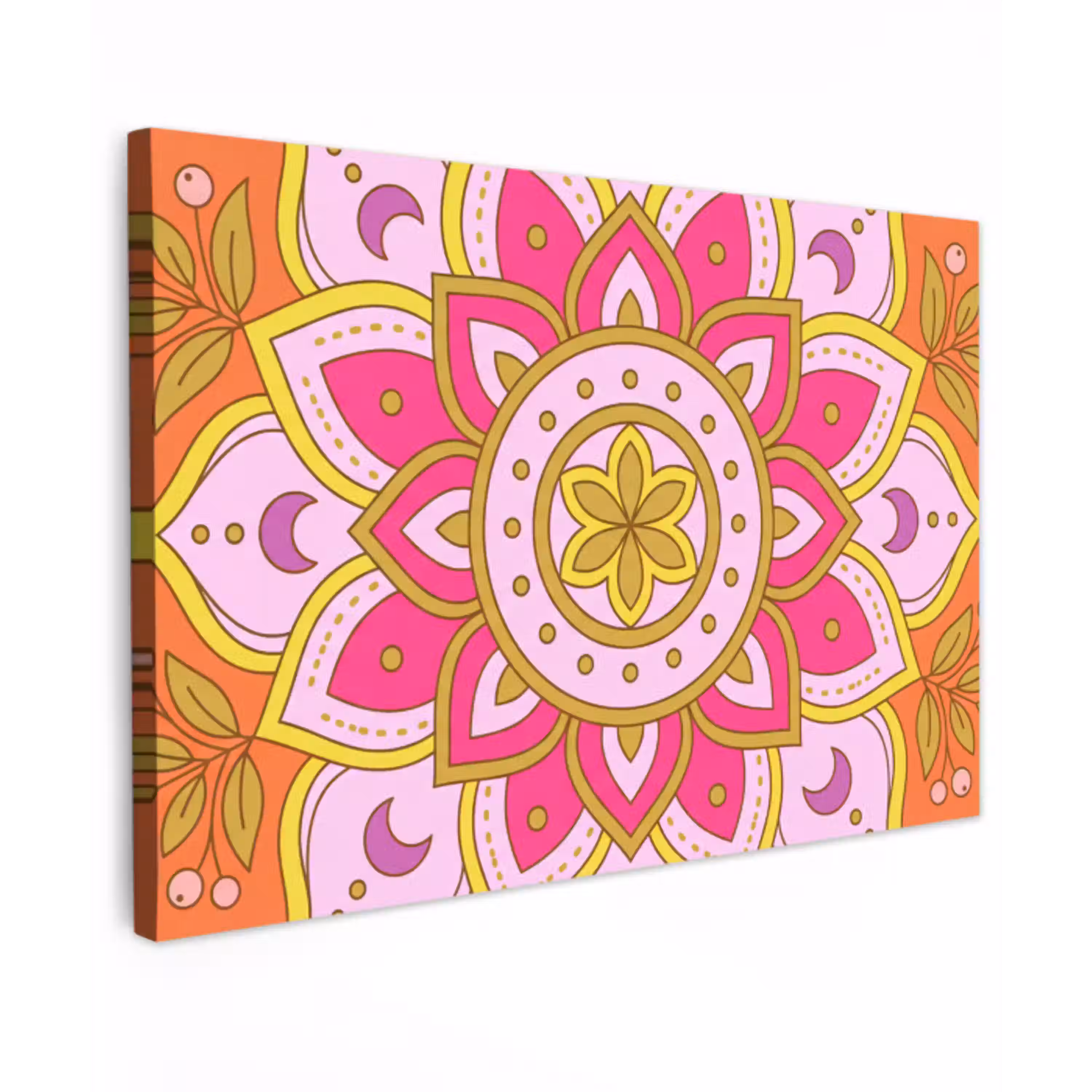 Patroon - Bloemmotief - Decoratie - Abstract - Roze Tuinposter op houten frame 2 cm dik klein -3d