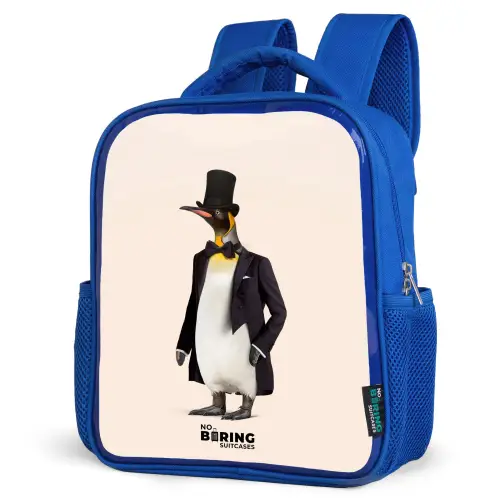 Pinguin in Pak Kinderrugzak - Blauw middel -schuin
