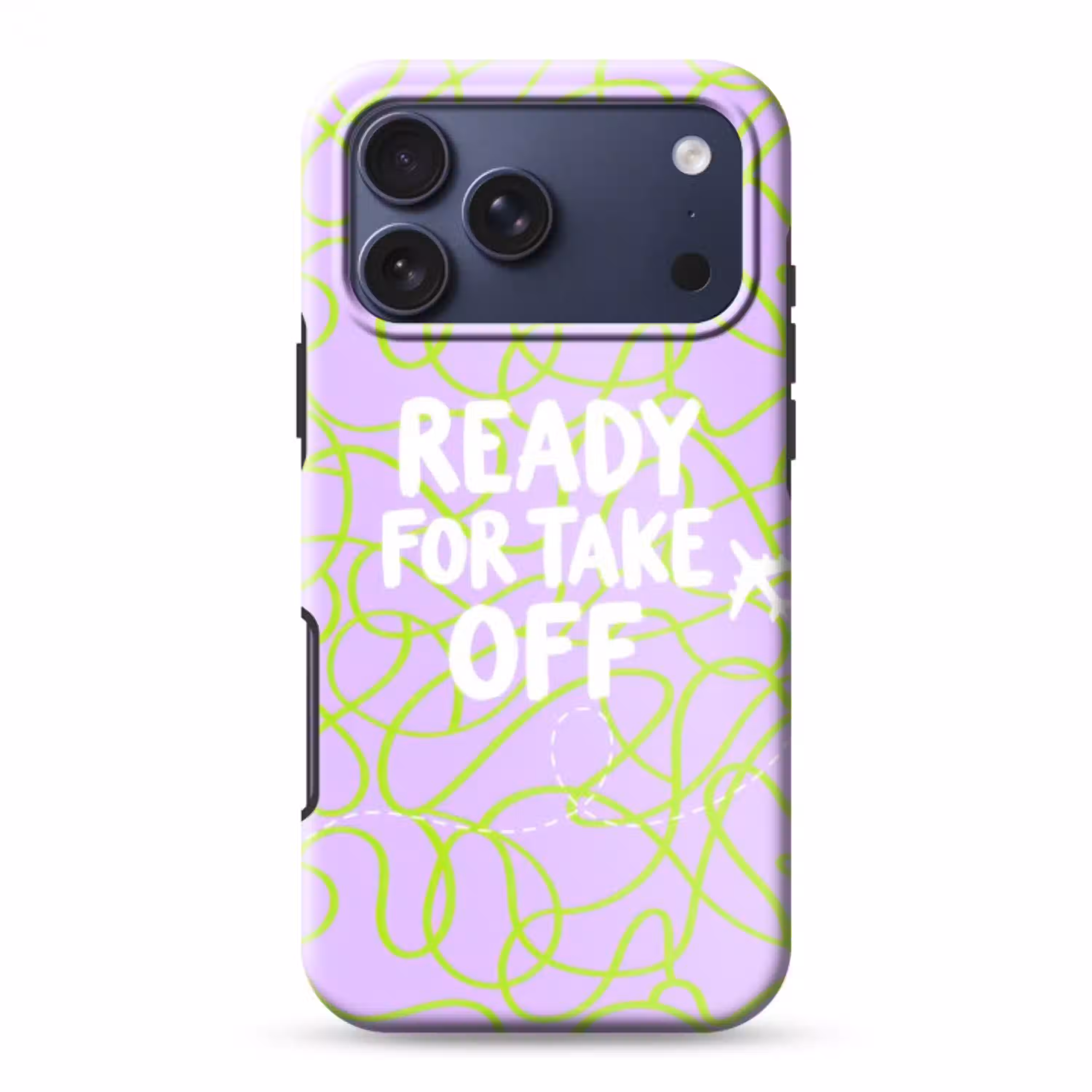 Ready for take off - Vliegtuig - Groen - Paars - Golvende lijnen Toughcase MagSafe Apple iPhone 17 Pro Max klein -3d