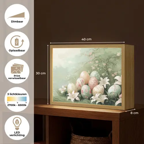 Paaseieren - Pasteltinten - Bloemen Light Box met batterij (Wandlamp) middel -USP_websiteoverzichtNL
