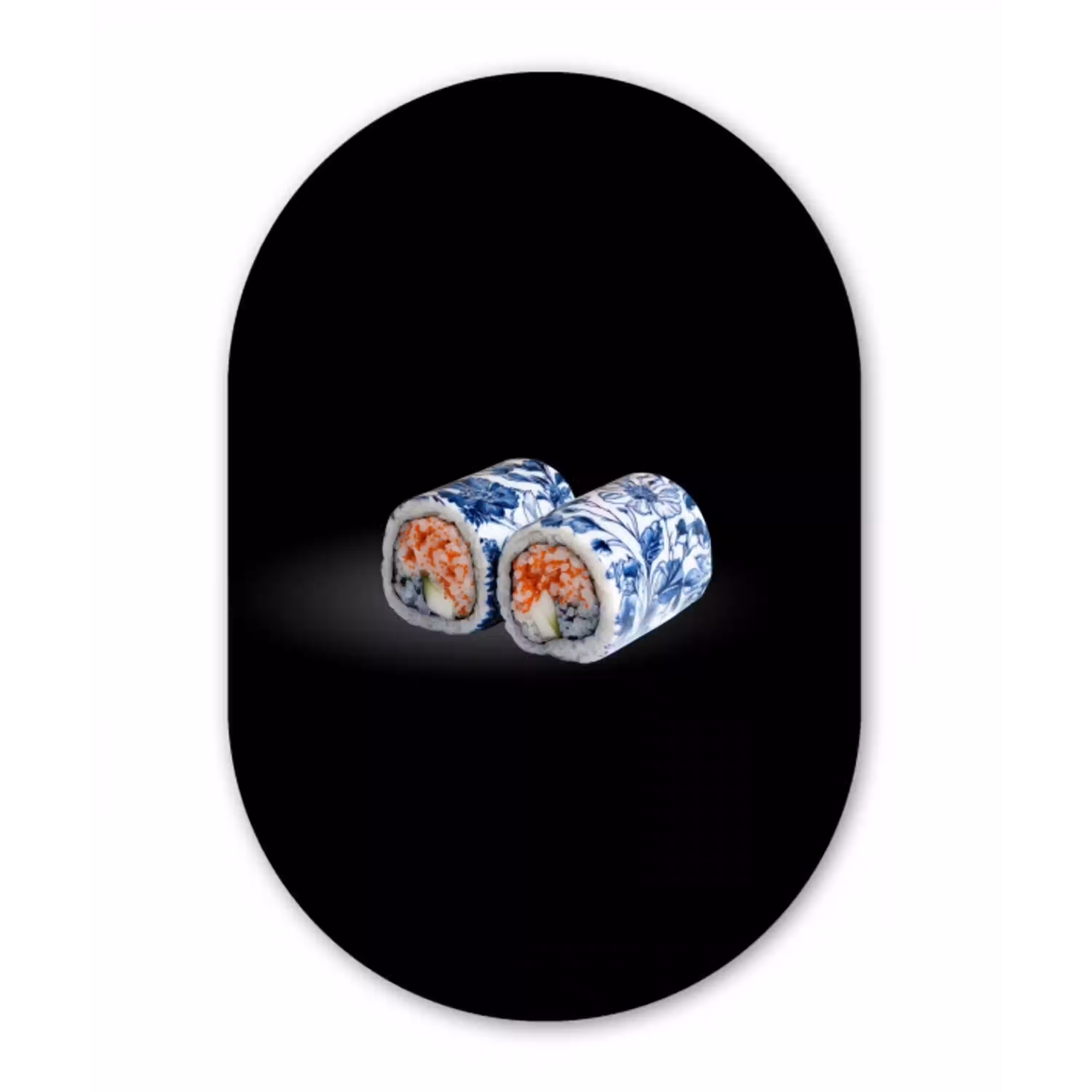 Sushi - Delfts blauw - Rijst - Vis - Elegant Wandcirkel Ovaal Glas middel -3d