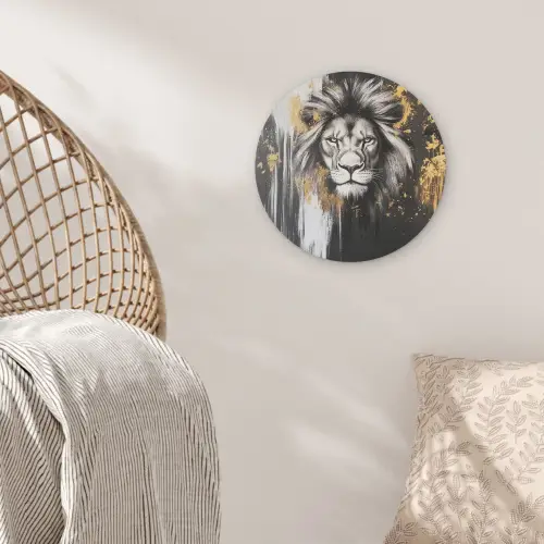 Leeuw - Portret - Verfspatten - Grijs Akoestische PET Vilt - Rond klein -sfeer4