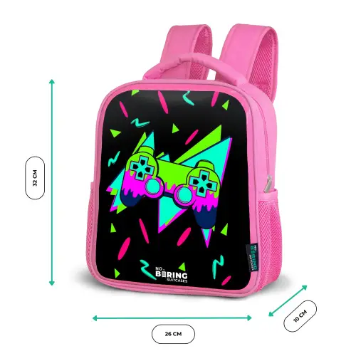 Neon controller op zwart Kinderrugzak - Roze middel -productfoto_formaten