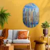 Skyline - Wolkenkrabbers - Water - Blauw Wandcirkel Ovaal Glas middel -sfeer4