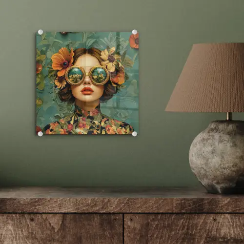 Vrouw - Bloemen - Vlinders - Natuur - Vintage plexiglas 5mm klein -sfeer3