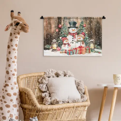Sneeuwpop - Familie - Kleurrijk Wandkleed katoen klein -wsfeer5_kind