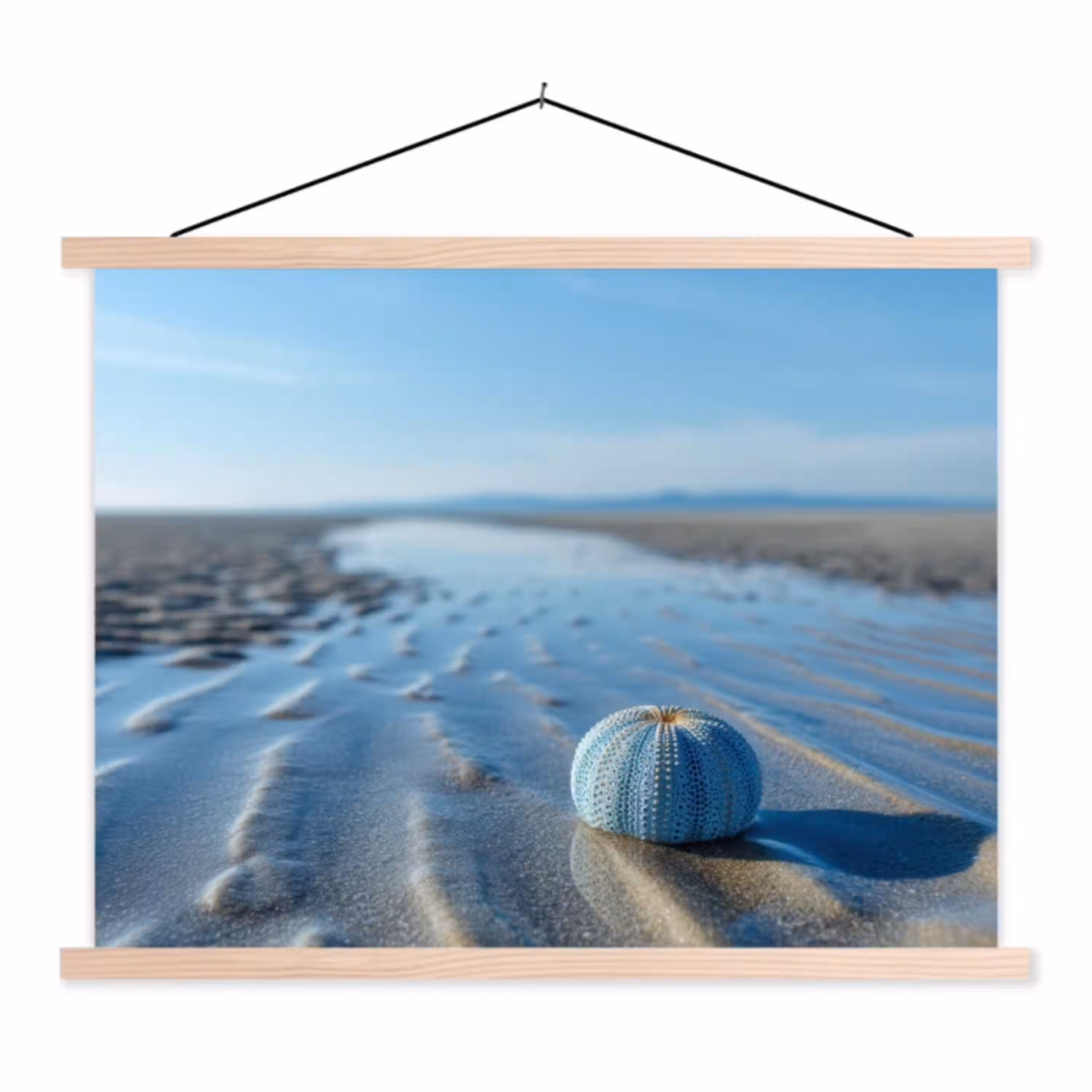 Strand - Schild - Water - Blauw textielposter latten blank klein -3d