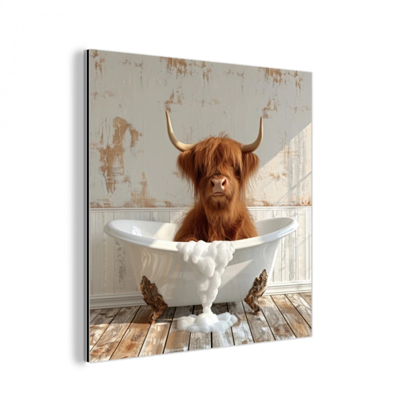 Schotse hooglander - Badkuip - Vintage - Koe aluminium wit klein -3d