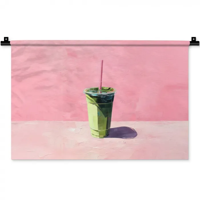 Beker - Rietje - Minimalistisch - Groen Wandkleed katoen klein -zz3d