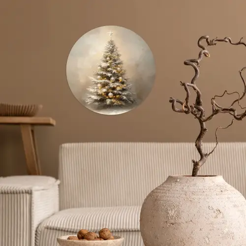 Kerst - kerstboom - Sneeuw - Art Wandcirkel behangsticker klein -sfeer1