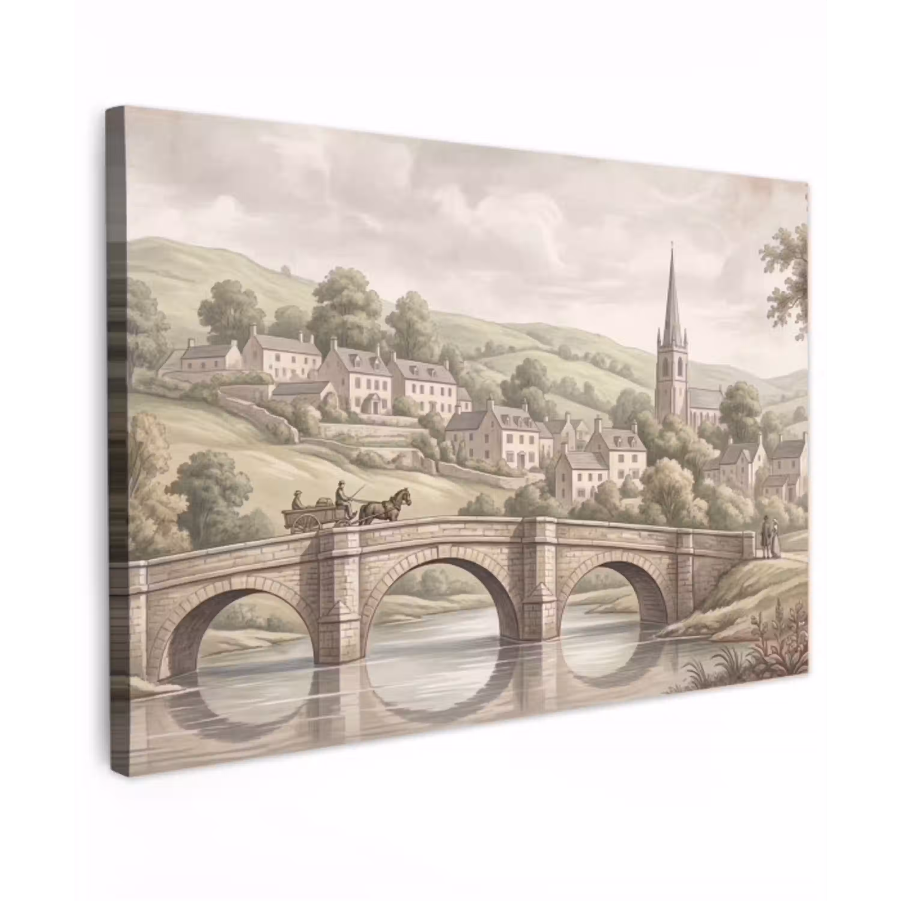 Dorp - Brug - Uitzicht - Groen Tuinposter op houten frame 2 cm dik klein -3d