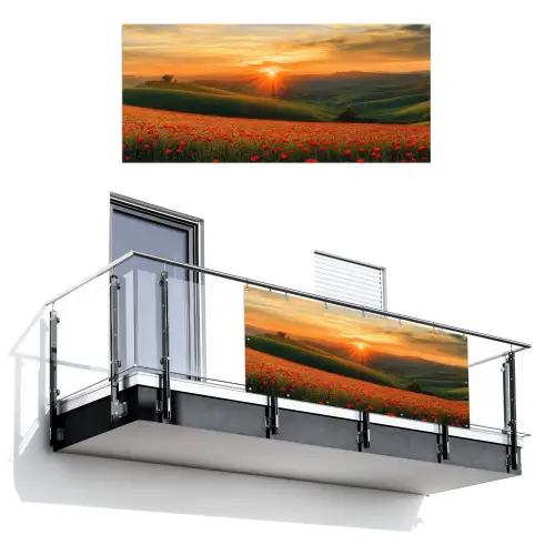 Klaprozen - Bloemen - Heuvels - Zonsondergang Balkonbeschermer Duitsland klein -3d