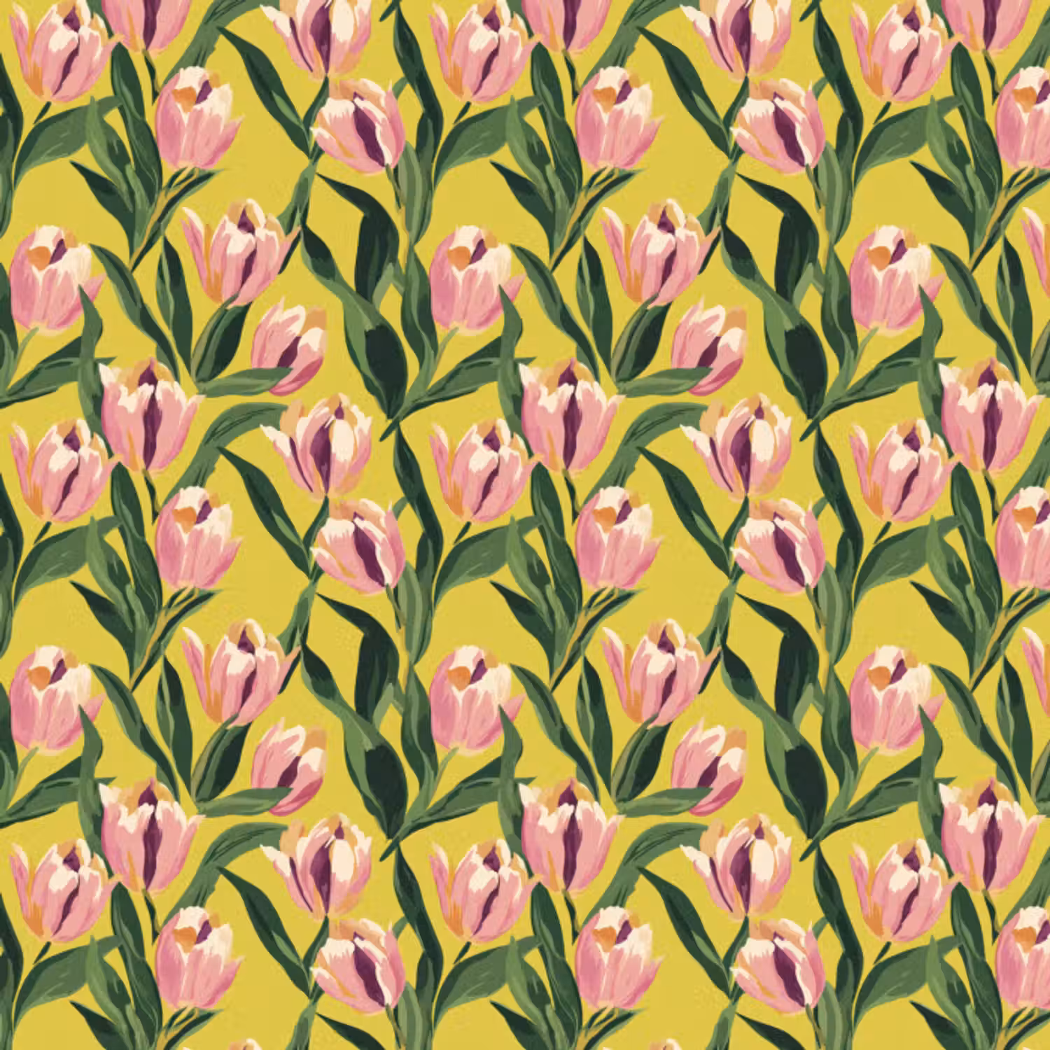 Behang - Tulpen - Botanisch - Geel