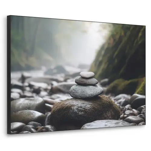 Stenen - Stapel - Natuur Textielframe zwart klein -3d