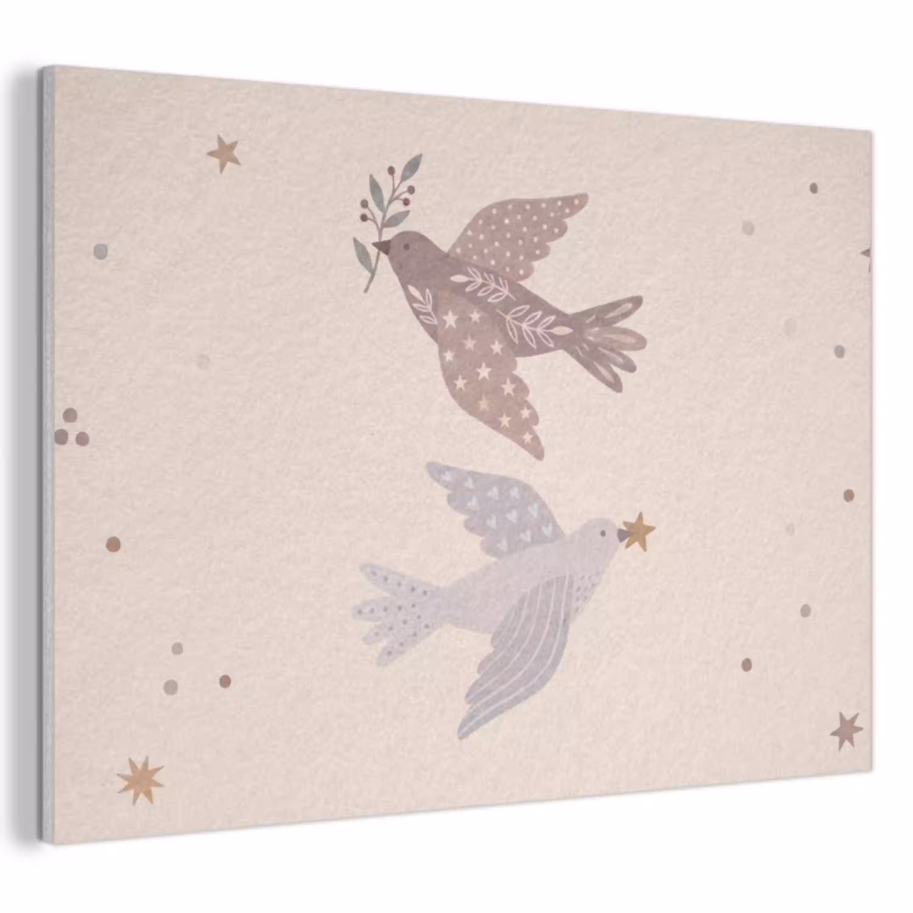 Vogel - Bessen - Natuur - Modern - Beige PET vilt klein -3d