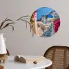 Santorini - Bloemen - Griekenland Wandcirkel behangsticker klein -sfeer3