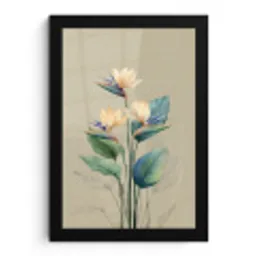 Paradijsvogelbloemen - Blauwgroene bladeren - Beige fotolijst zwart zonder passe partout klein -3d