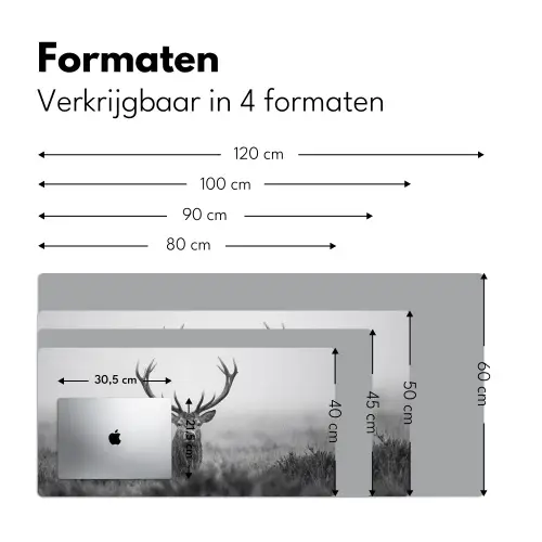 Hert - Mistig - Zwart - Wit Muismat XXL klein -sfeer5