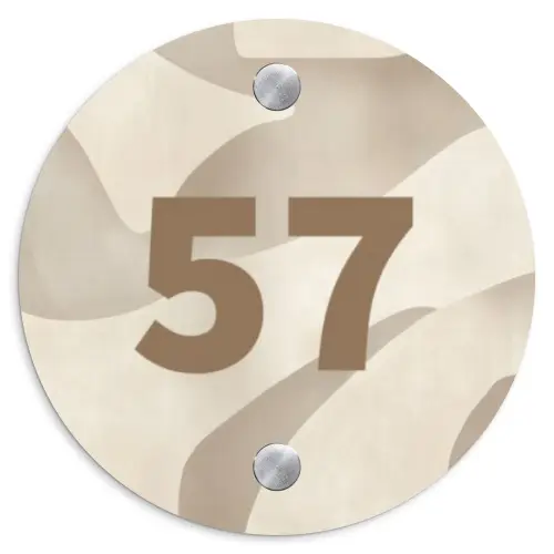 Beige organisch - Traditioneel Naambord Rond klein -3d