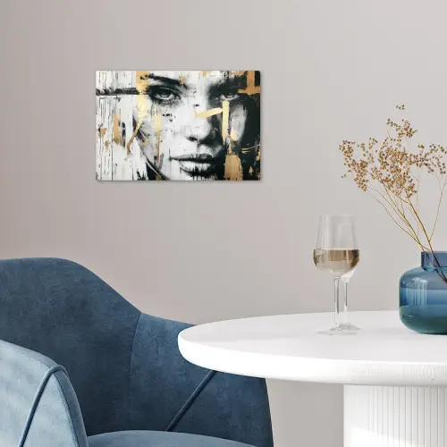 Portret - Vrouw - Penseelstreken - Goud poster papier klein -sfeer3