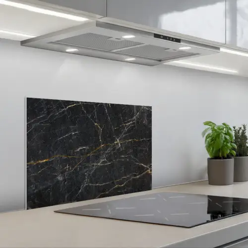 Marmer - Zwart - Goud - Grijs - Marmerstructuur keuken achterwand spatscherm klein -3d_schuin