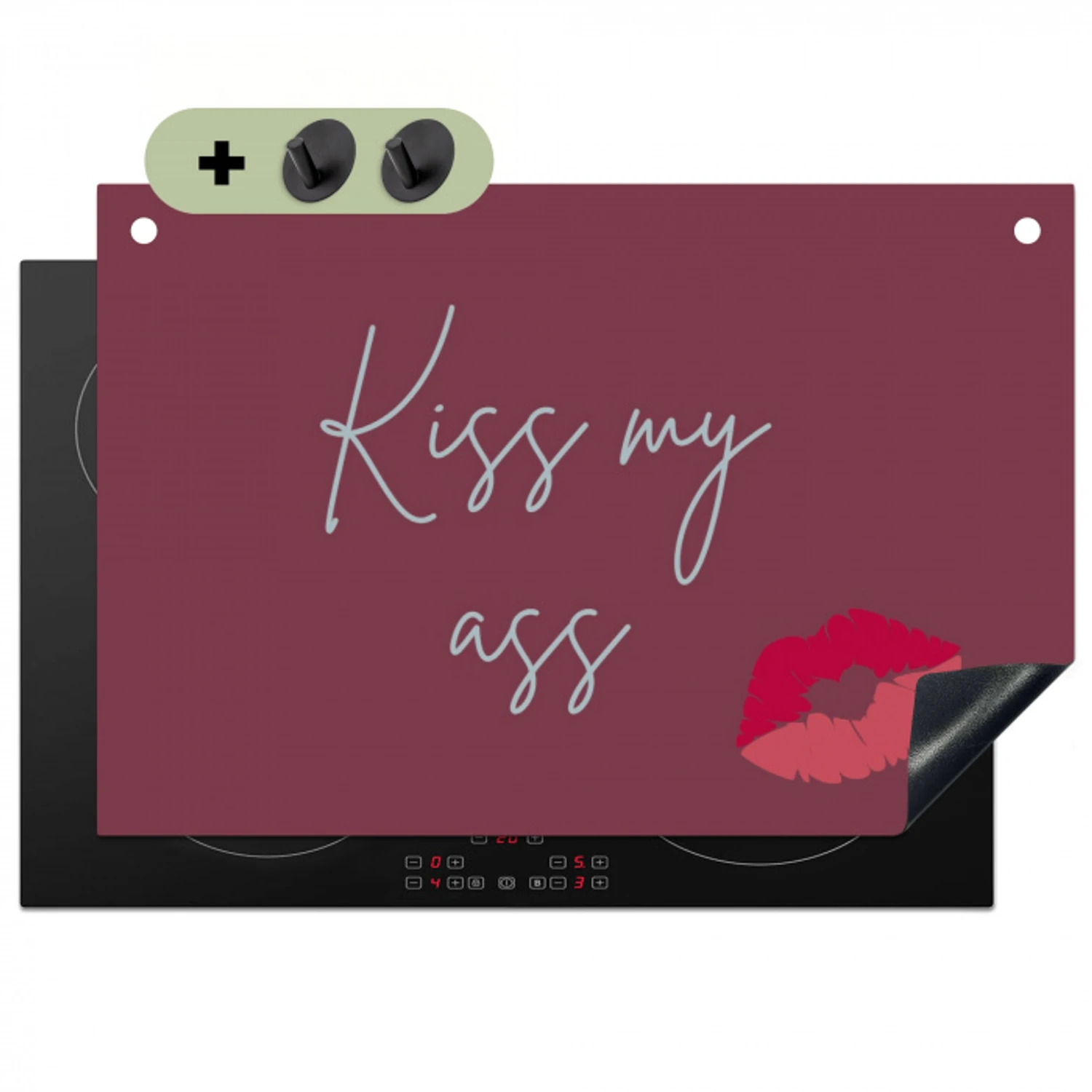 Kiss my ass - Lip - Bordeaux Inductie beschemer met haakjes klein -3d
