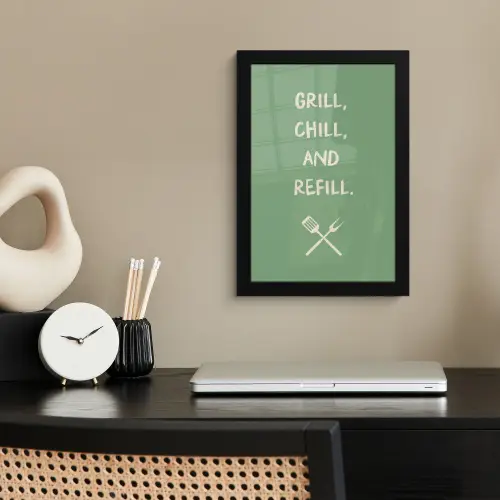 Grill - Groen - Zomer - Quote fotolijst zwart zonder passe partout klein -sfeer1