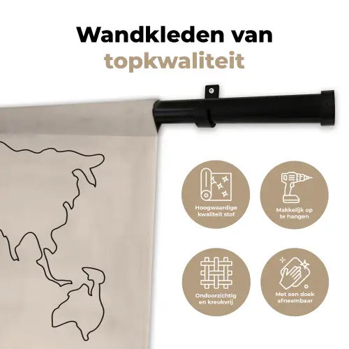 Wereldkaart - Simpel - Vliegtuig Wandkleed katoen klein -sfeer2