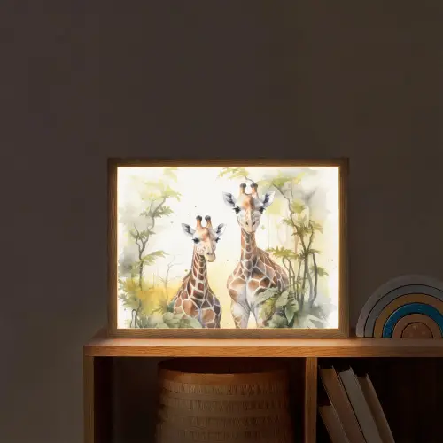 Giraffe - Wilde dieren - Natuur - Kinderen Light Box met batterij (Wandlamp kind) middel -sfeer1_kind