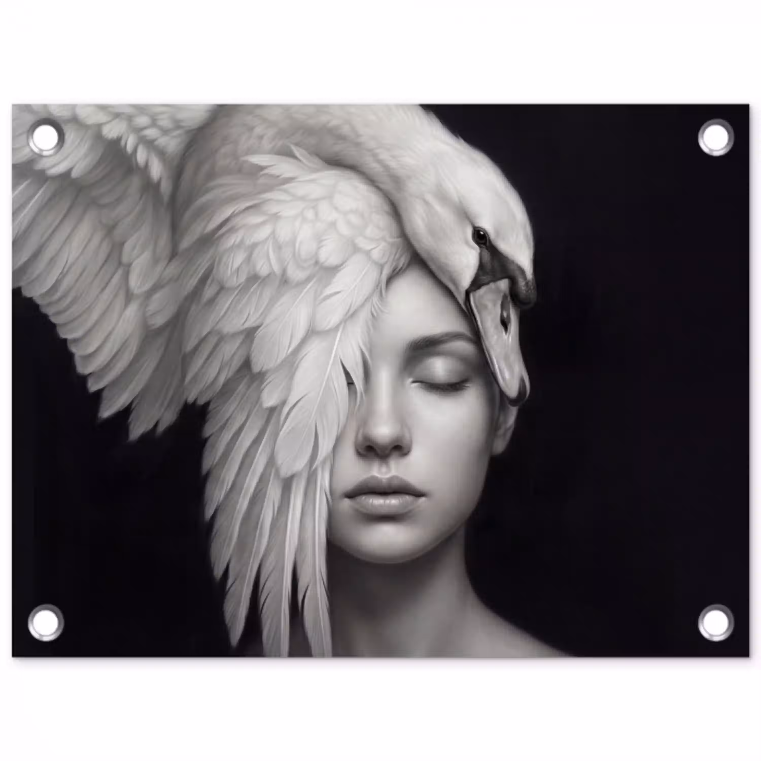 Portret - Zwaan - Zwart - Wit tuinposter los doek klein -3d
