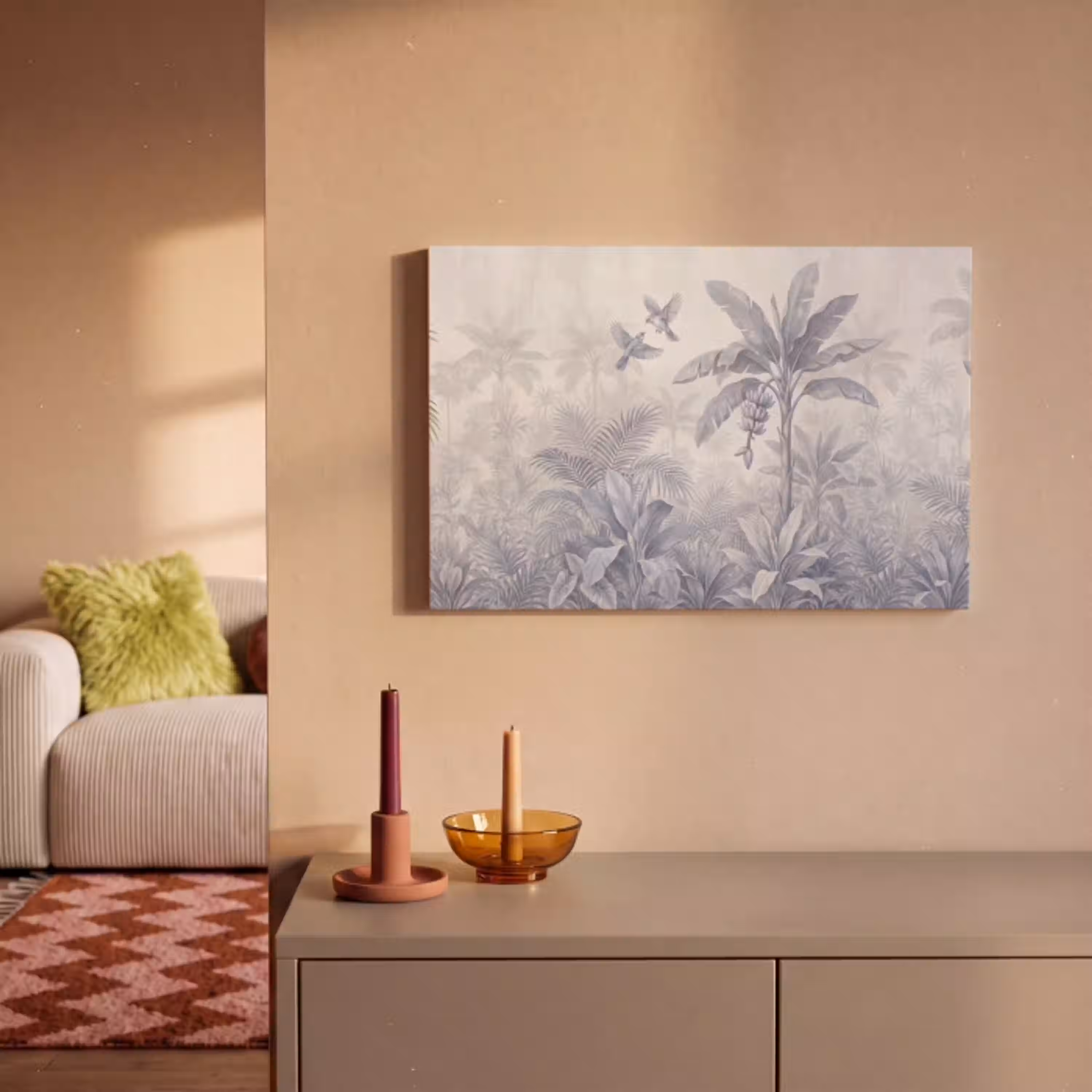 Natuur - Vogel - Jungle - Illustratie - Blauw canvas 2cm klein -sfeer1