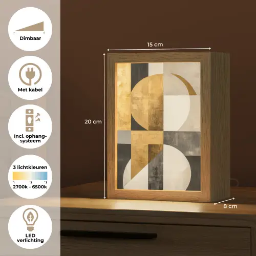 Abstract - Goud - Grijs - Vormen - Geometrisch Light Box met kabel (Tafellamp) klein -USP_NL