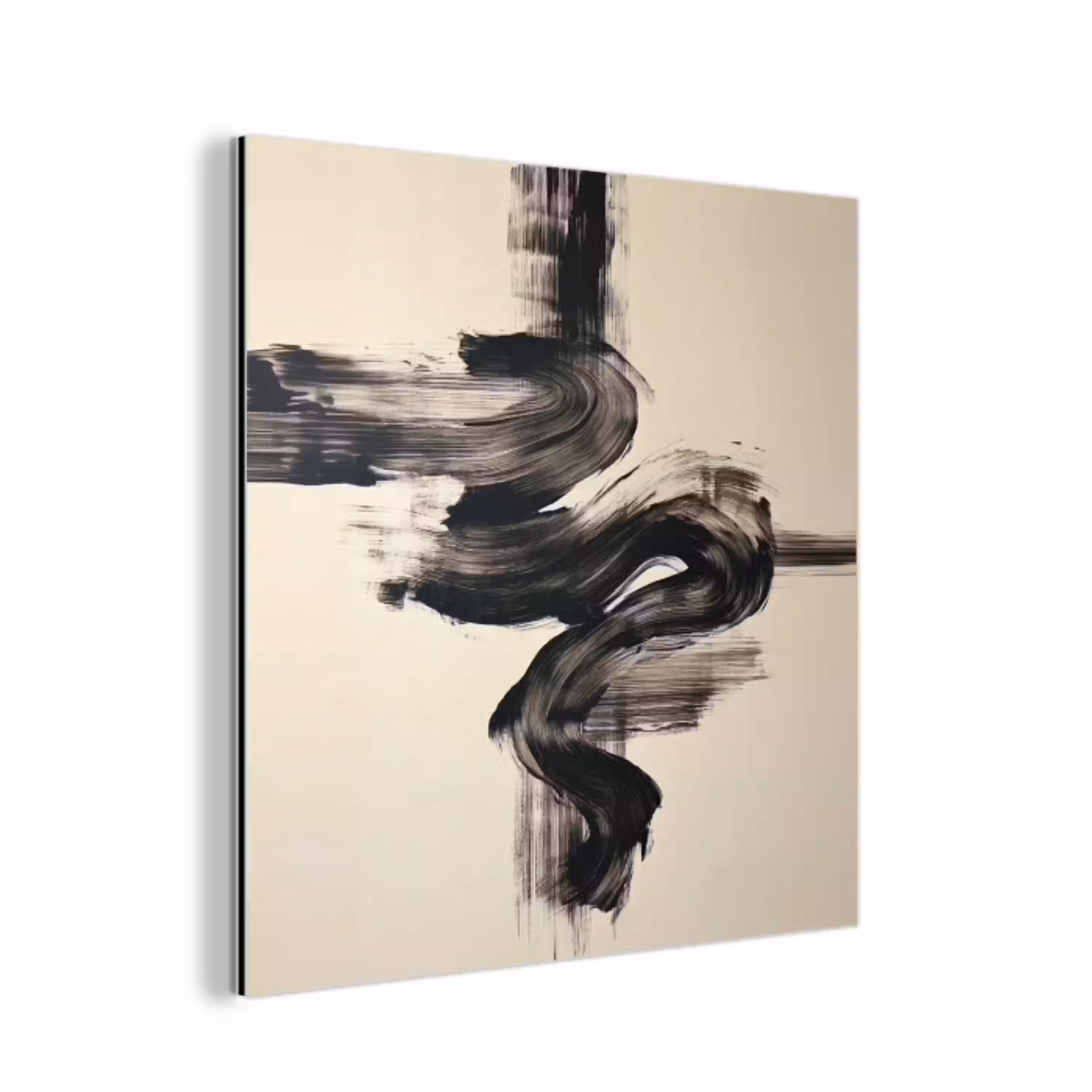 Golven - Penseelstreken - Beige - Minimalistisch aluminium wit klein -3d