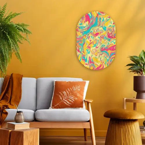 Geel - Roze - Blauw - Retro Wandcirkel Ovaal Forex klein -sfeer4
