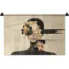 Gezicht - Bloemen - Zwart - Vrouw Wandkleed katoen klein -zz3d