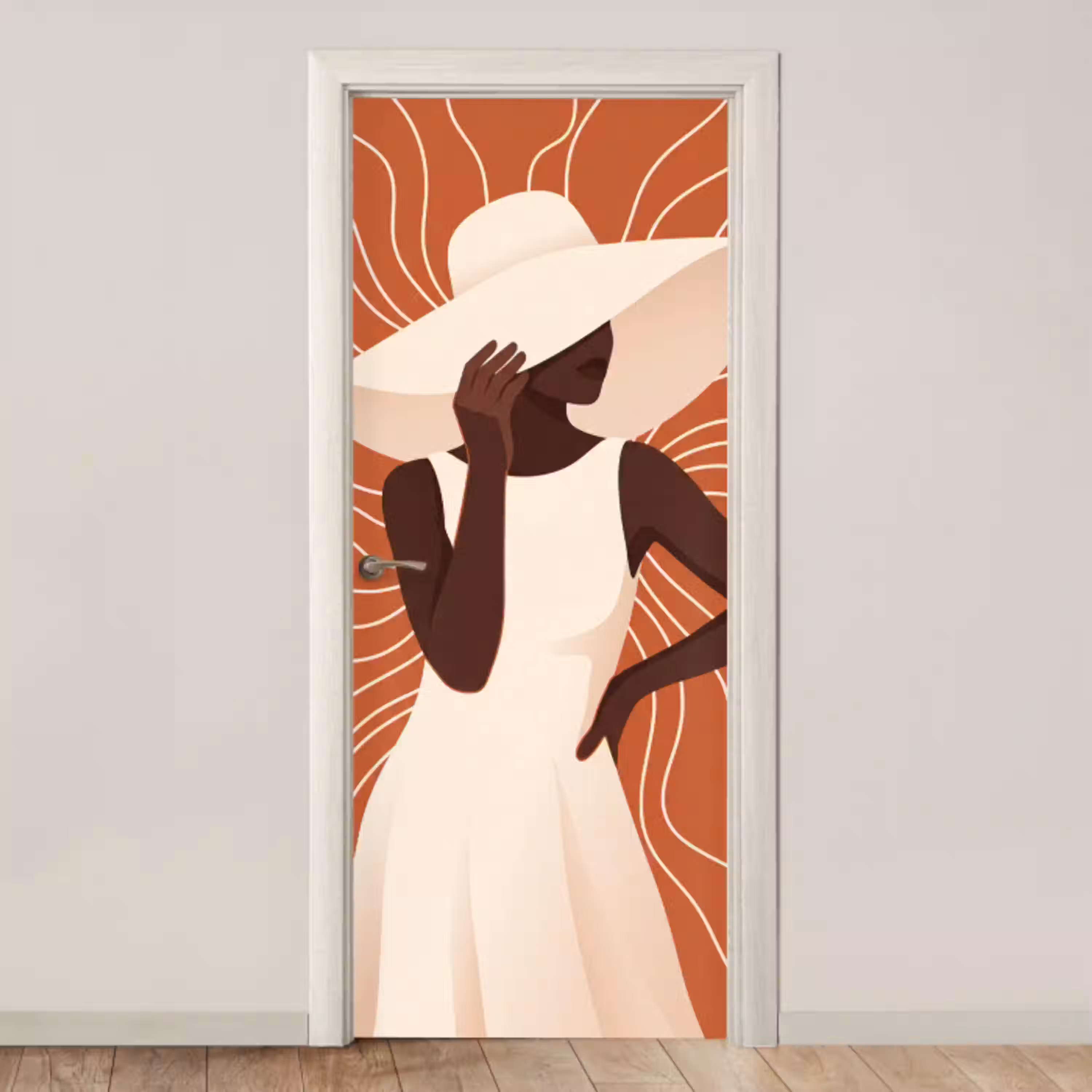 Vrouw - Hoed - Portret - Modern - Beige deurposter klein -3d_beige