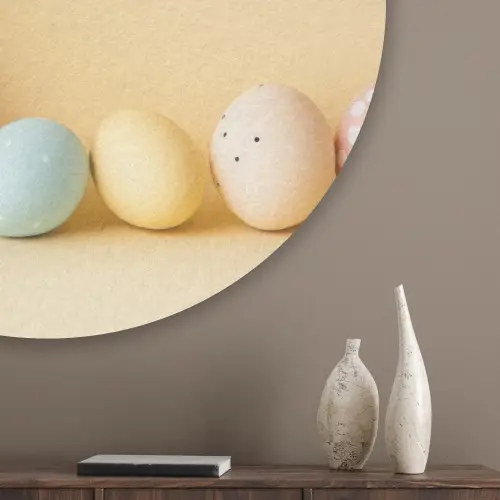 Eieren -  Konijn - Pasteltinten Akoestische PET Vilt - Rond klein -sfeer5_closeup