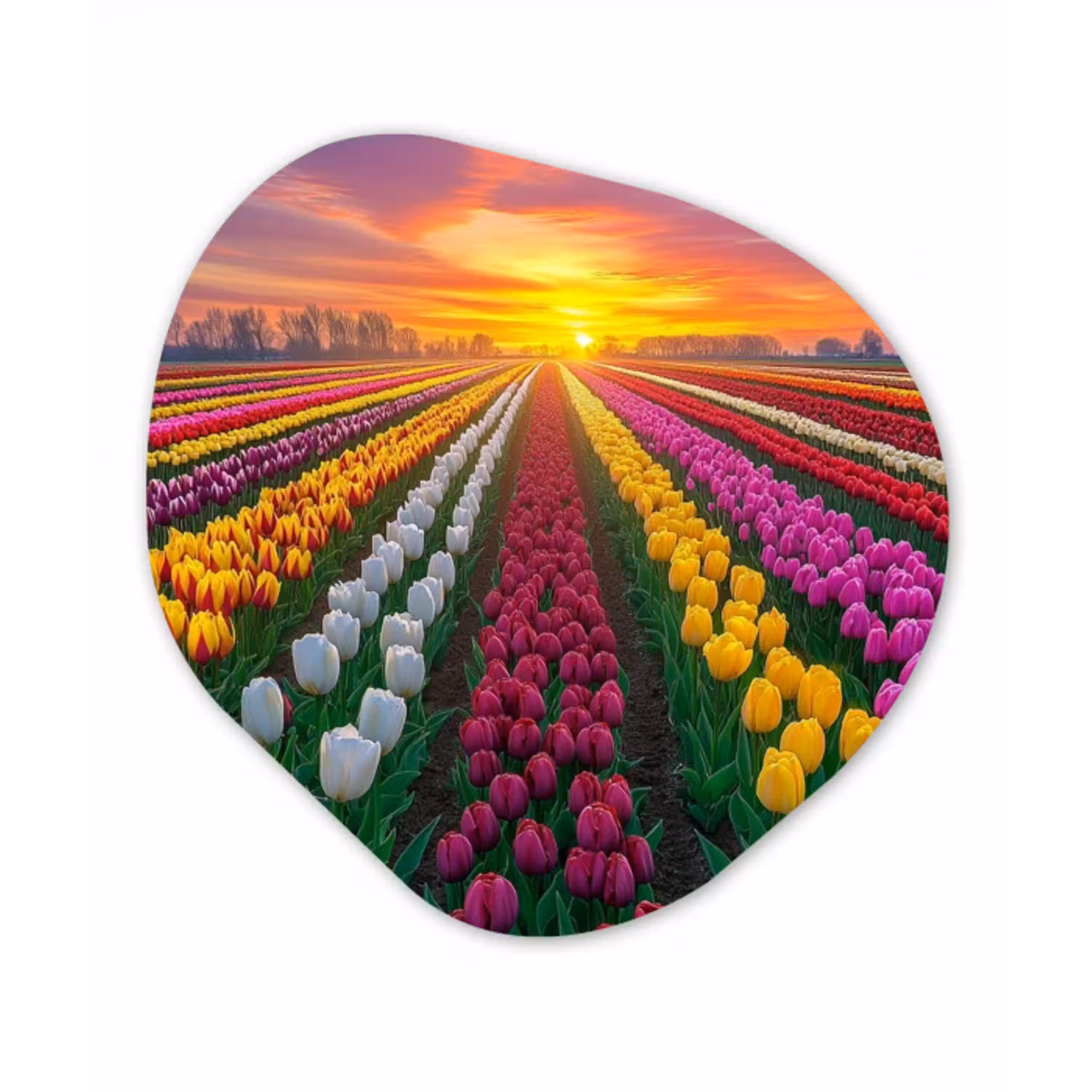 Tulpenveld - Zonsondergang - Kleurrijk Wandcirkel Organisch Plexiglas middel -3d