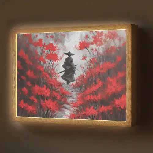 Rode bloemen - mistig - Man Light Box met batterij (Wandlamp) middel -z3d_website