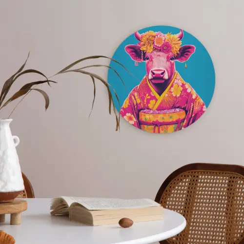Koe - Bloemenkrans - Oorhangers - Kimono Akoestische PET Vilt - Rond klein -sfeer3