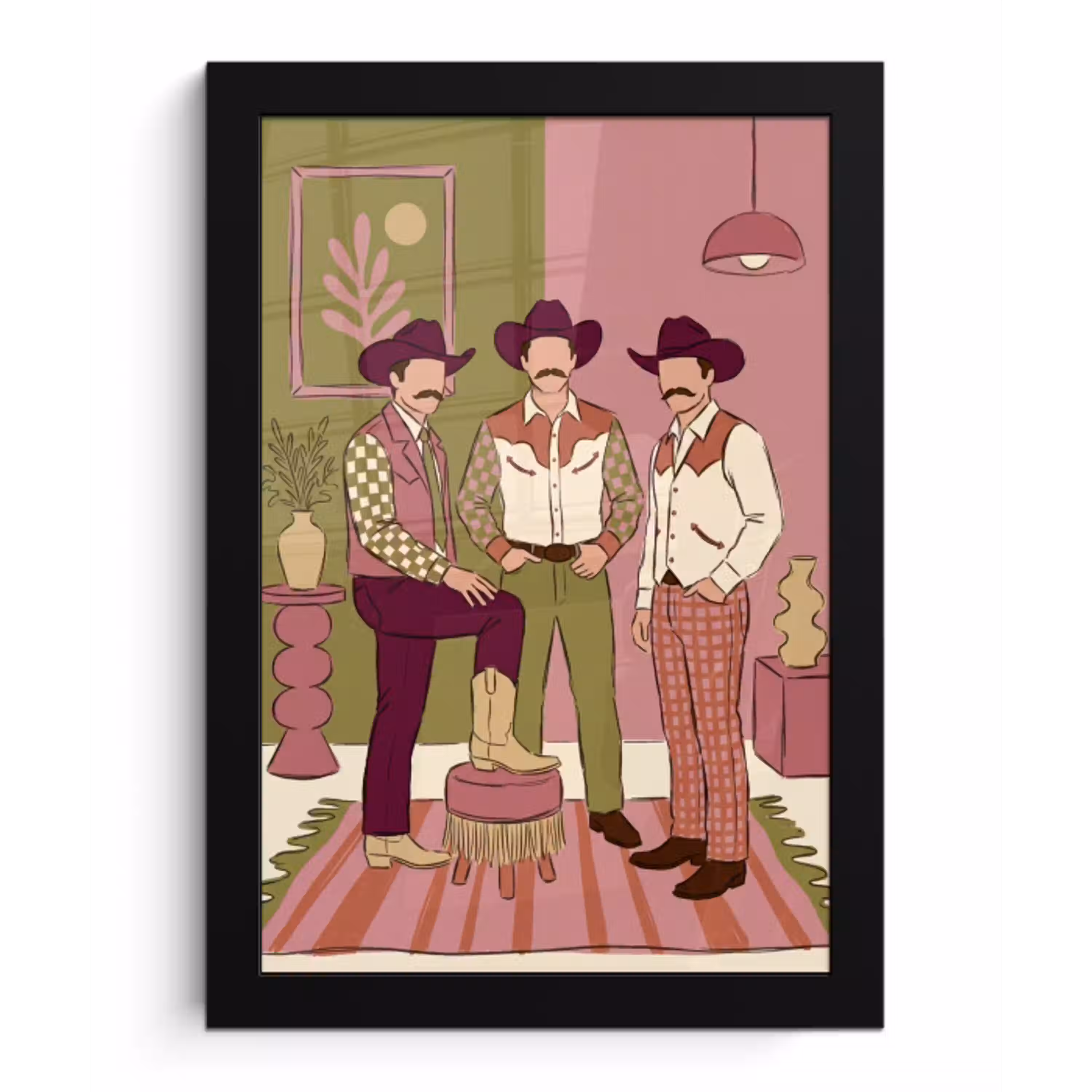 Mensen - Mannen - Hoeden - Retro - Interieur fotolijst zwart zonder passe partout klein -3d