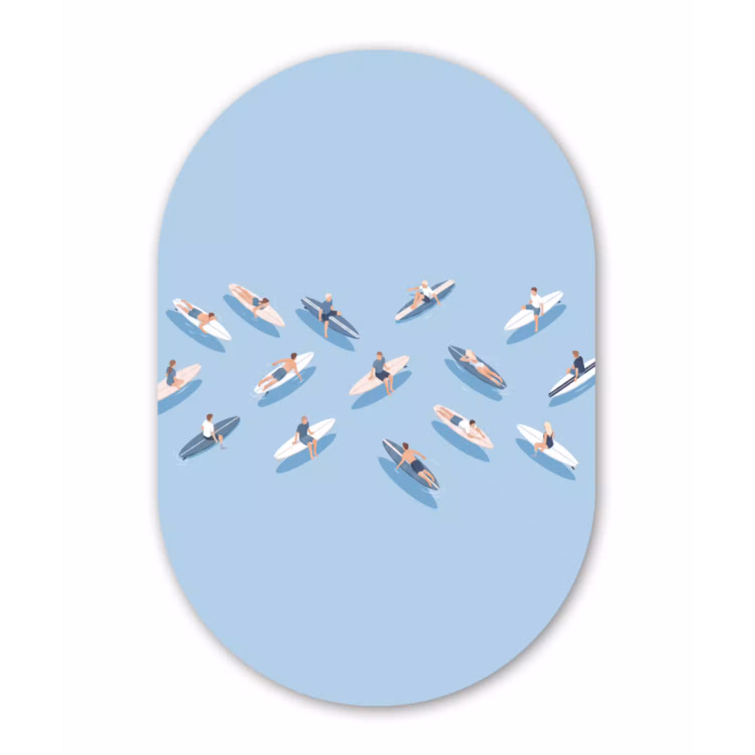 Mensen - Surfen - Water - Zomer - Illustratie Wandcirkel Ovaal Aluminium middel -3d
