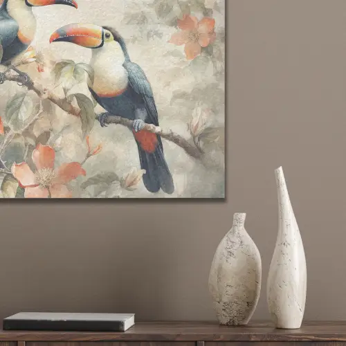 Toekan - Vogels - Bloemen - Tak PET vilt klein -sfeer6_closeup