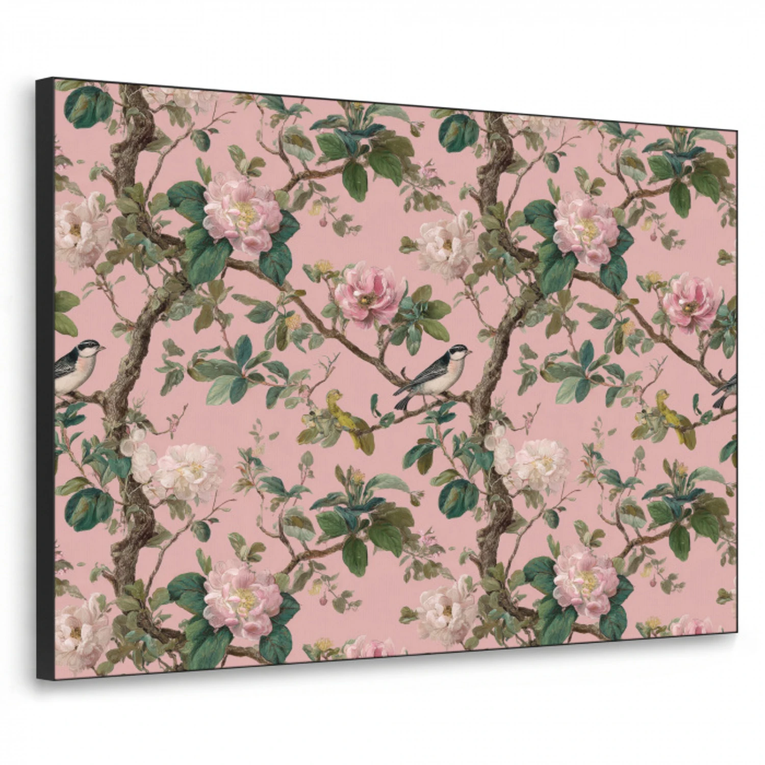 Pioenrozen - Botanisch - Vogel Textielframe zwart klein 947 -3d