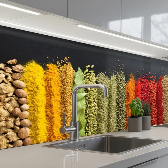 Specerijen - Kruiden - Banen - Regenboog keuken achterwand 2 middel -3d_schuin