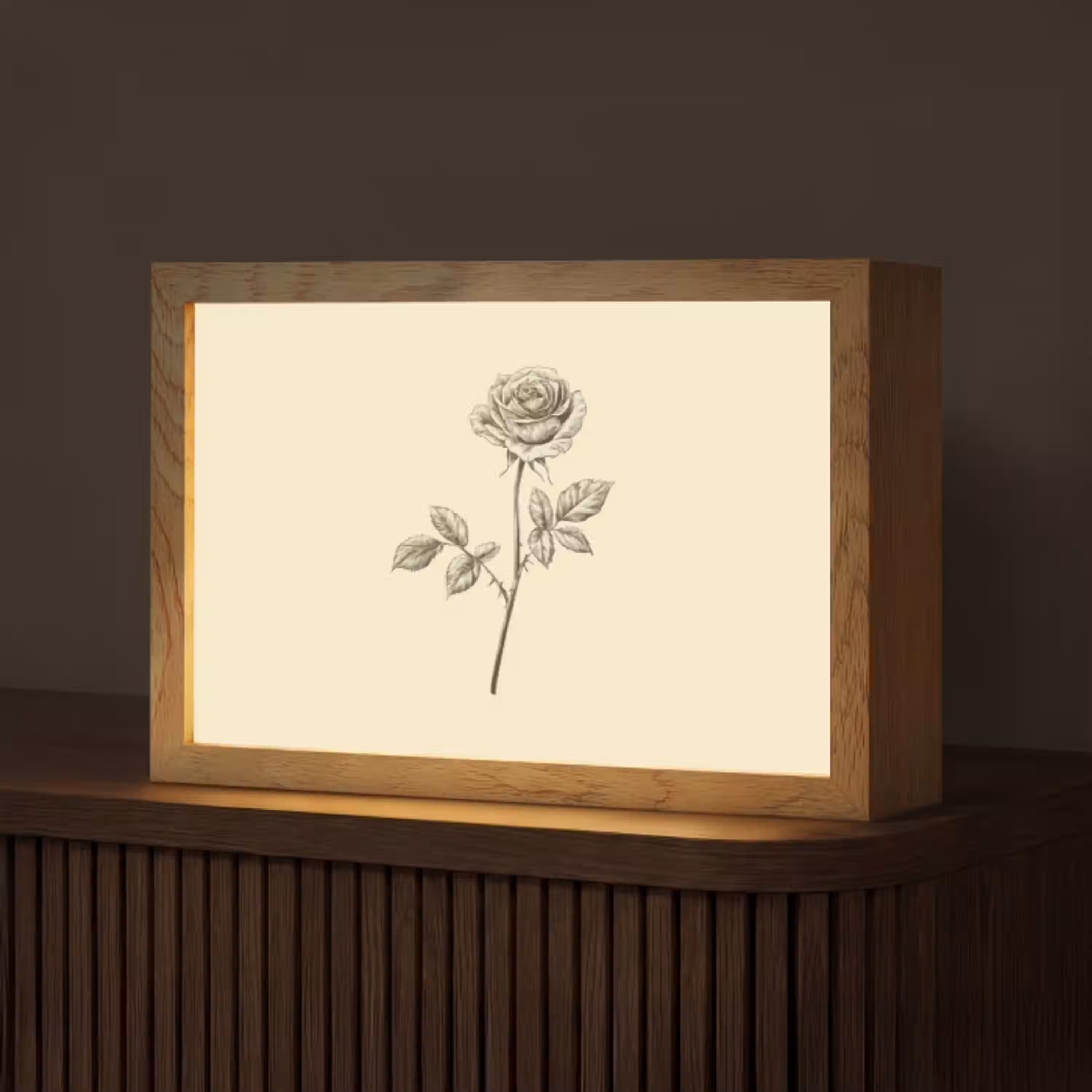 Illustratie - Zwart - Roos Light Box met kabel (Tafellamp) klein -z3d_website